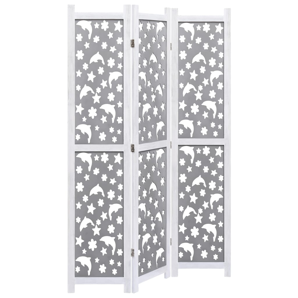 vidaXL 3-Panel Room Divider Gray 41.3"x65" Solid Wood