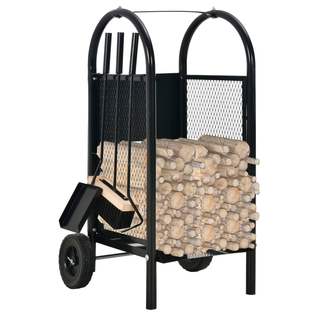 vidaXL Firewood Cart Black 11.8"x13.8"x31.9" Steel