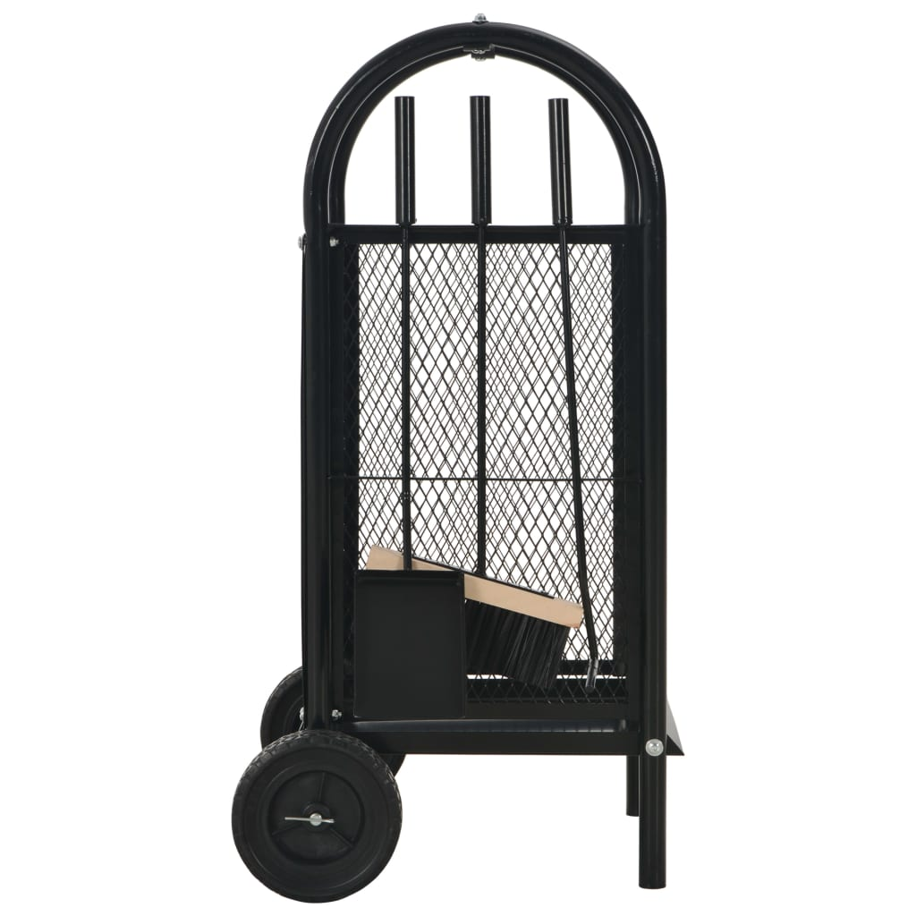 vidaXL Firewood Cart Black 11.8"x13.8"x31.9" Steel