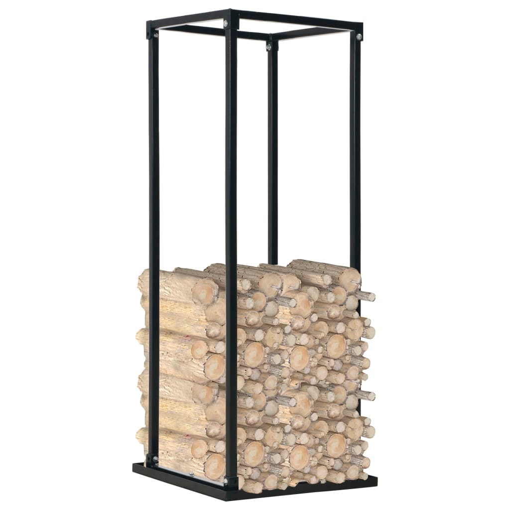 vidaXL Firewood Rack with Base Black 14.6"x14.6"x44.5" Steel