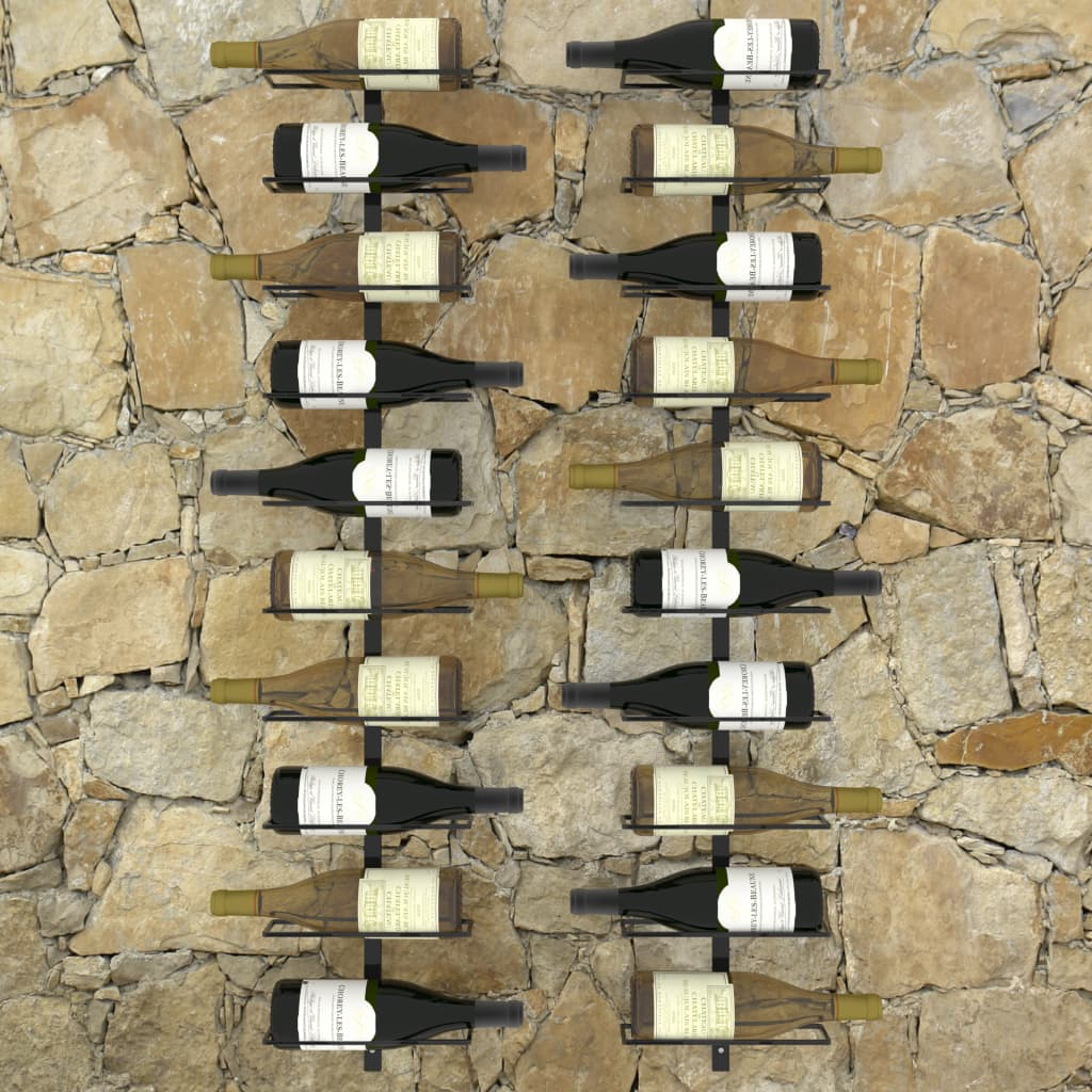 vidaXL Wall-mounted Wine Racks for 20 Bottles 2 pcs Black Metal