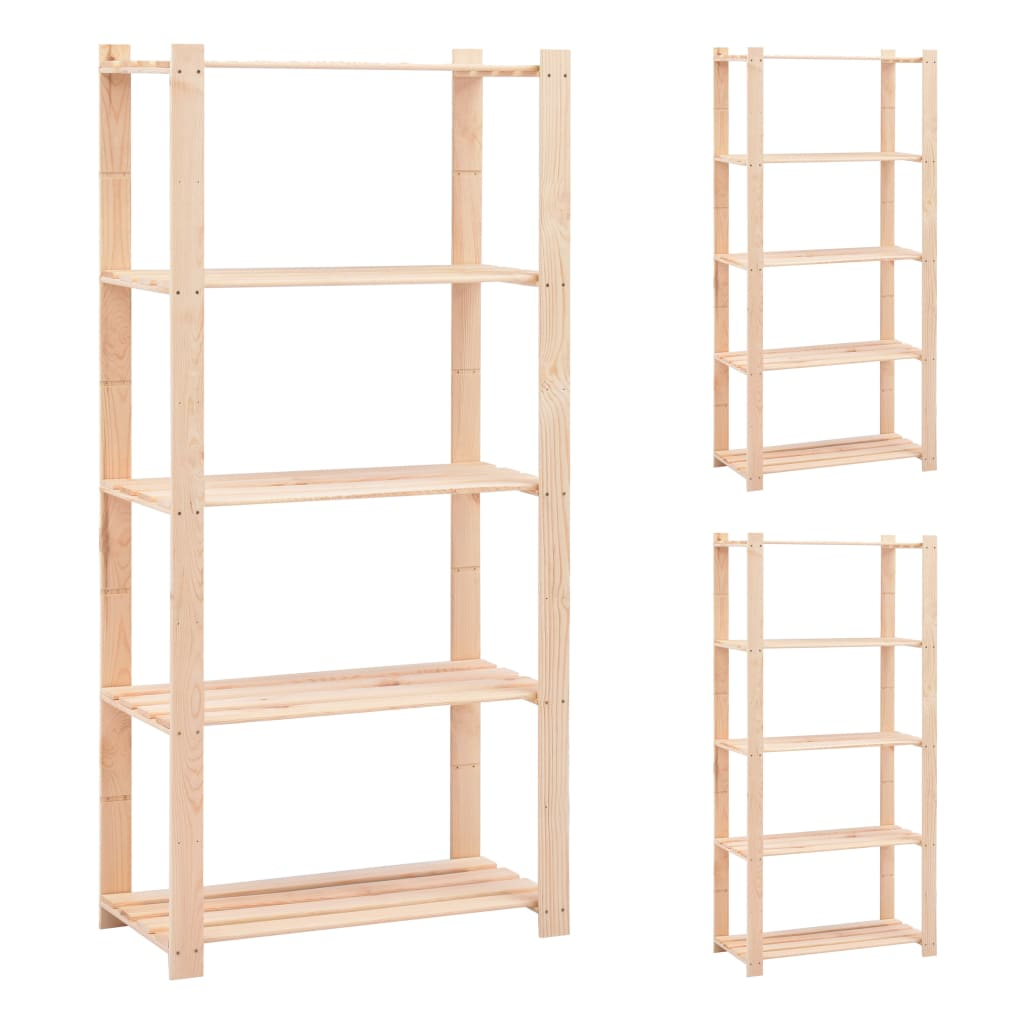 vidaXL 5-Tier Storage Racks 3 pcs 31.5"x15"x66.9" Solid Pinewood 551.2 lb