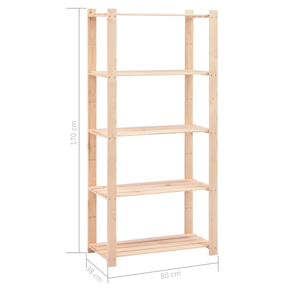 vidaXL 5-Tier Storage Racks 3 pcs 31.5"x15"x66.9" Solid Pinewood 551.2 lb