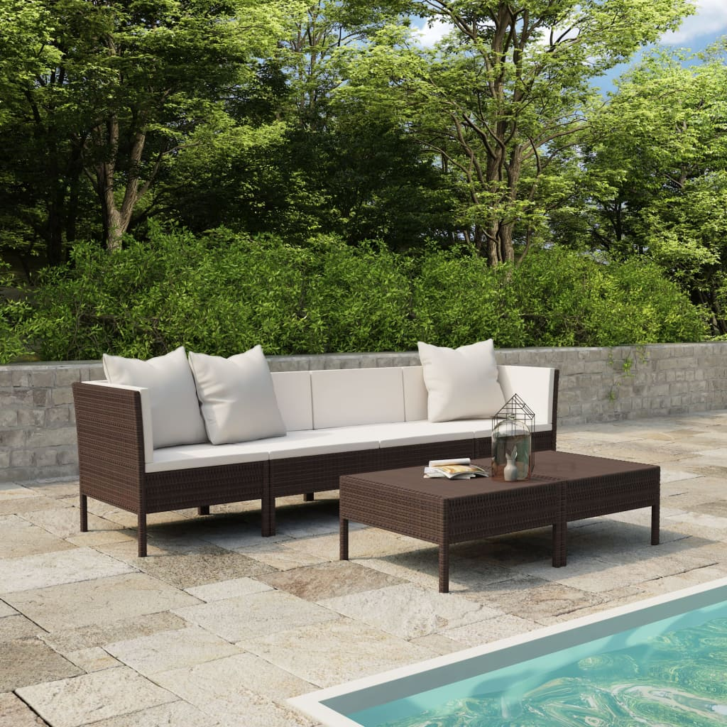 vidaXL 6 Piece Patio Lounge Set with Cushions Poly Rattan Brown