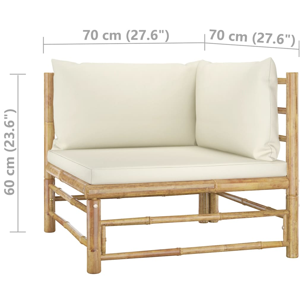 vidaXL 3 Piece Patio Lounge Set with Cream White Cushions Bamboo