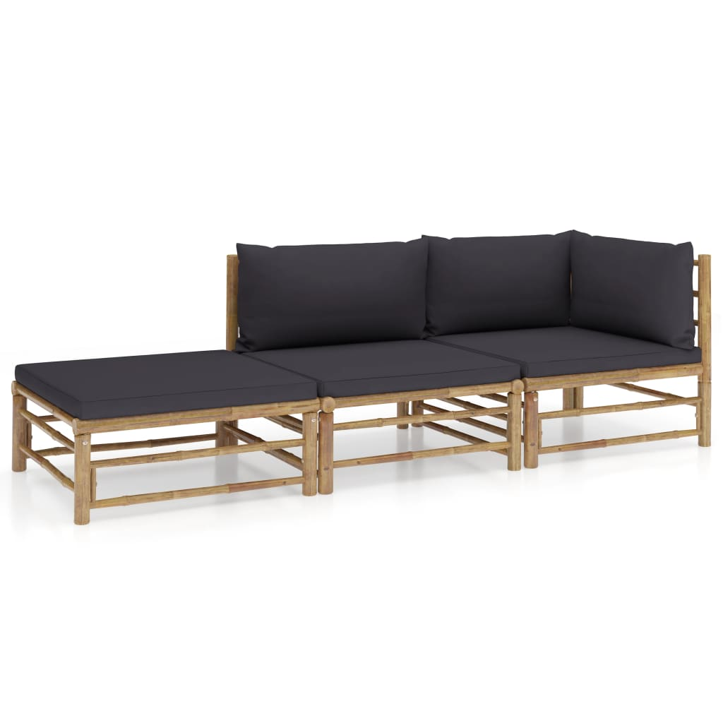 vidaXL 3 Piece Patio Lounge Set with Dark Gray Cushions Bamboo