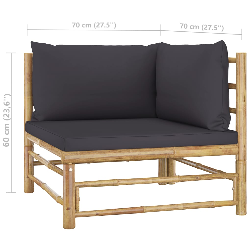 vidaXL 3 Piece Patio Lounge Set with Dark Gray Cushions Bamboo