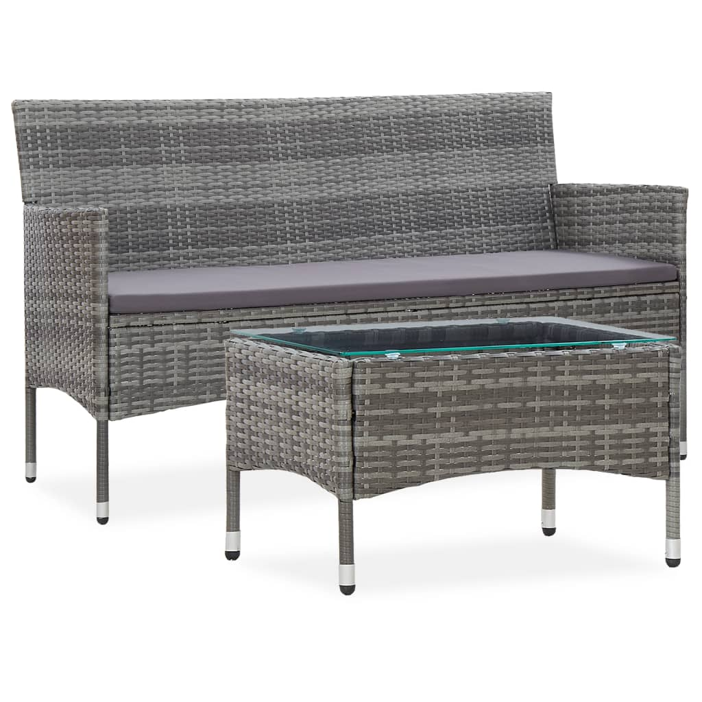 vidaXL 2 Piece Patio Lounge Set with Cushion Poly Rattan Gray