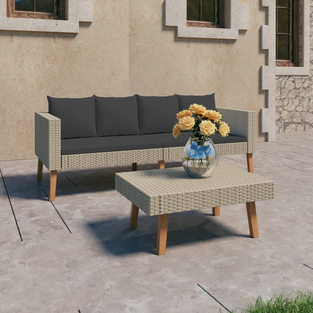 vidaXL 2 Piece Patio Lounge Set with Cushions Poly Rattan Beige