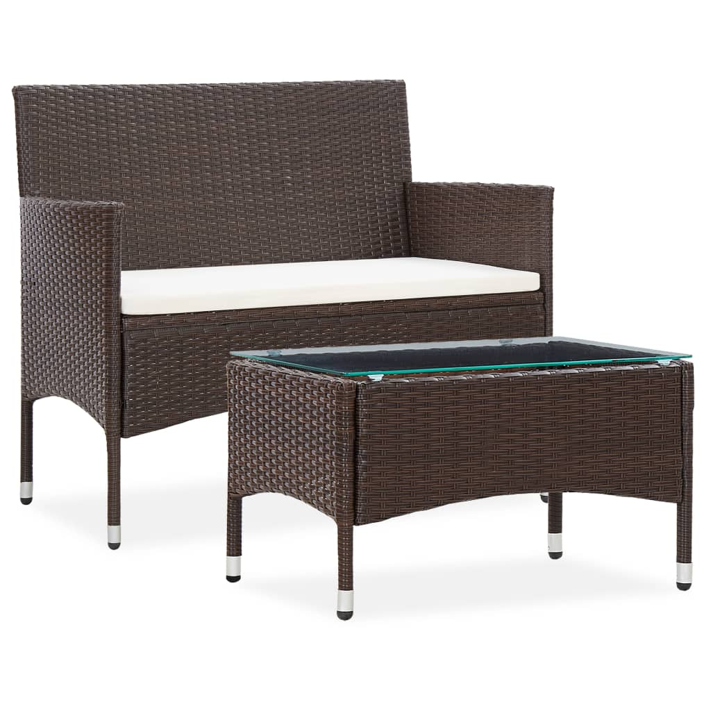 vidaXL 2 Piece Patio Lounge Set with Cushion Poly Rattan Brown