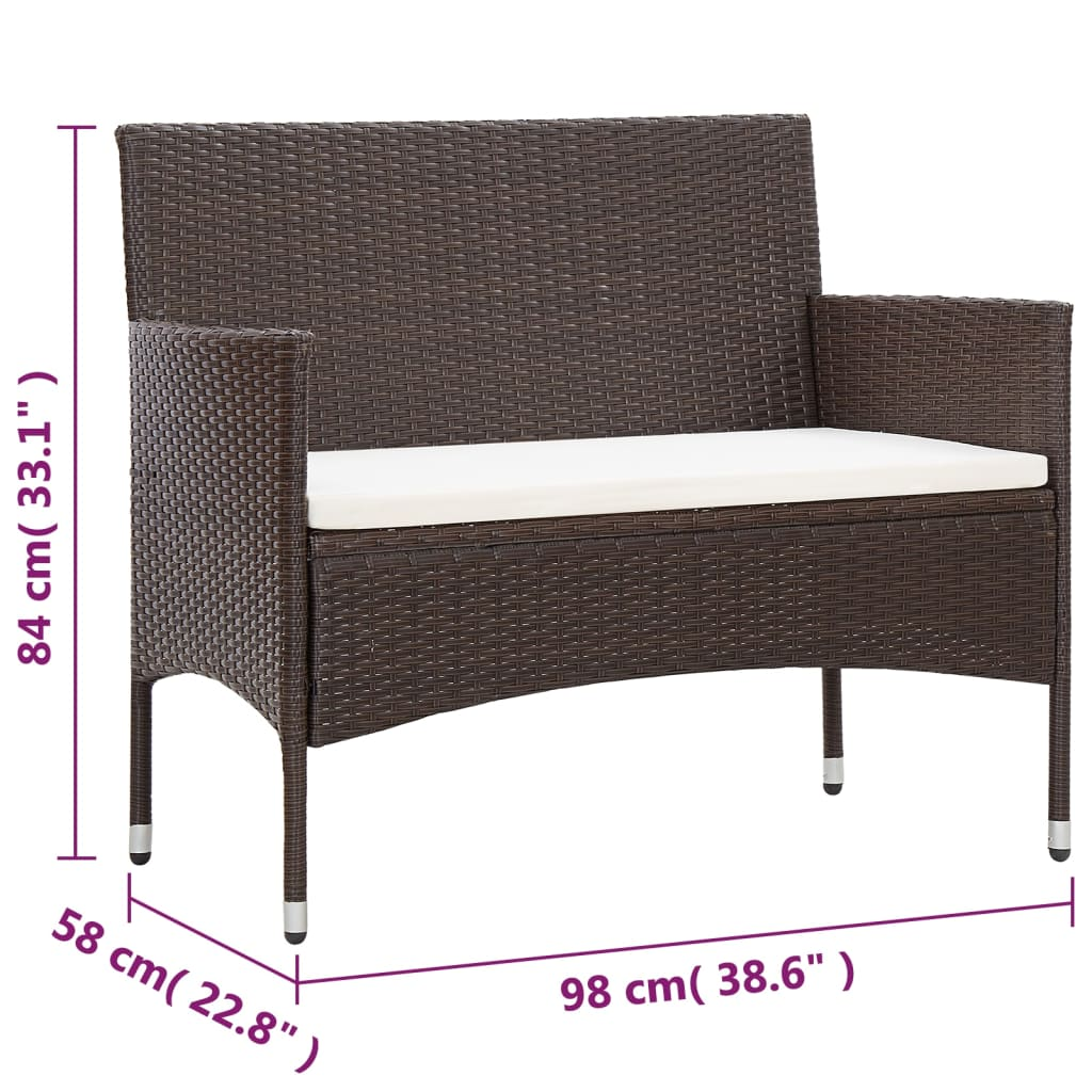 vidaXL 2 Piece Patio Lounge Set with Cushion Poly Rattan Brown