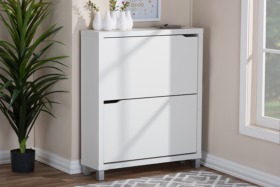 Baxton Studio Simms White Modern Shoe Cabinet