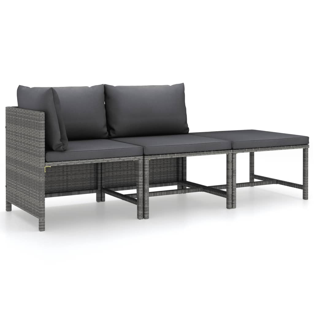 vidaXL 3 Piece Patio Lounge Set with Cushions Poly Rattan Gray