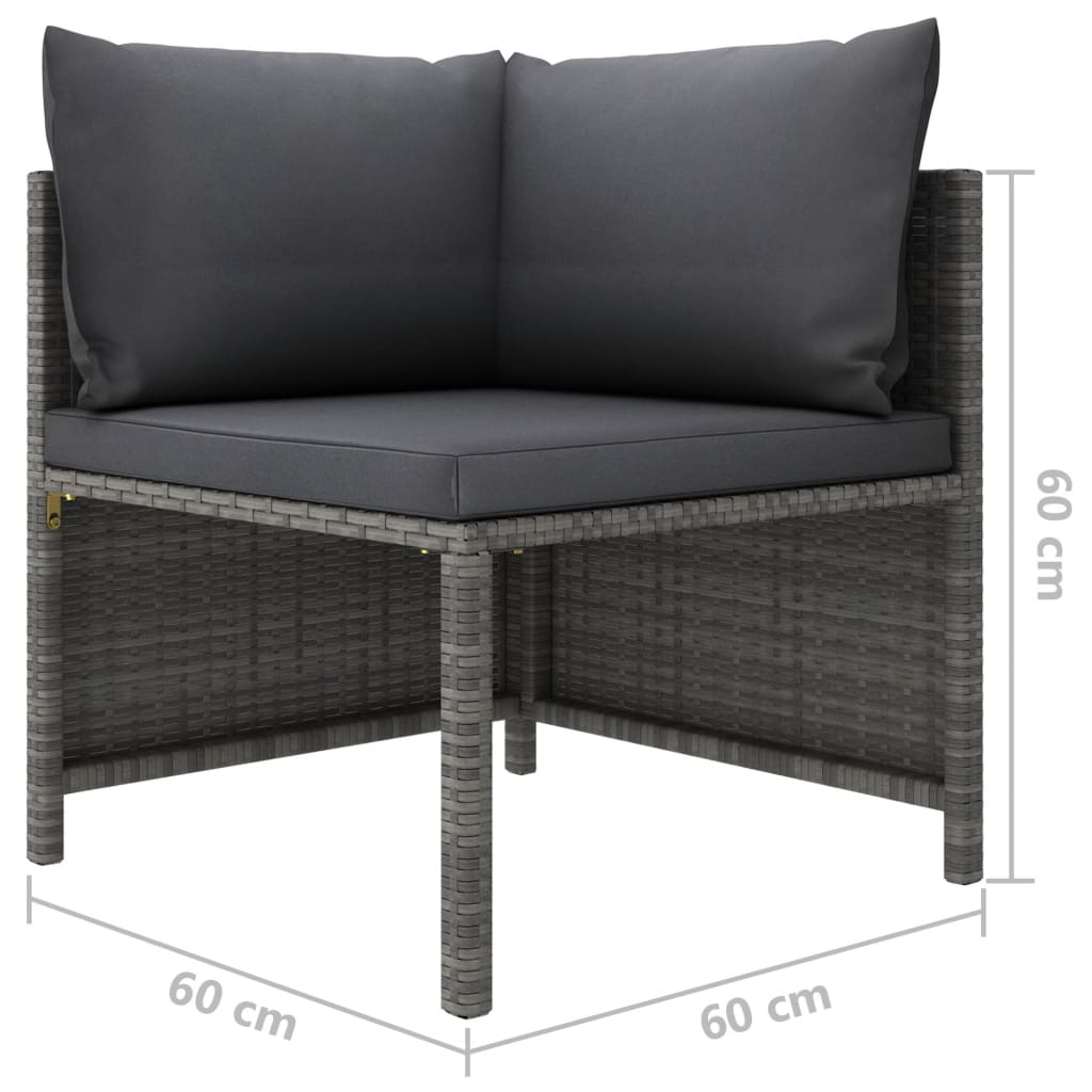 vidaXL 3 Piece Patio Lounge Set with Cushions Poly Rattan Gray