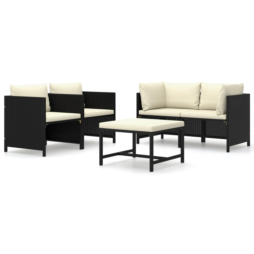 vidaXL 5 Piece Patio Lounge Set with Cushions Poly Rattan Black