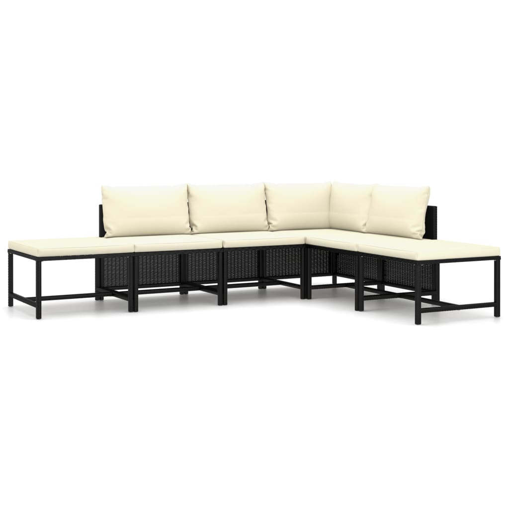 vidaXL 6 Piece Patio Lounge Set with Cushions Poly Rattan Black