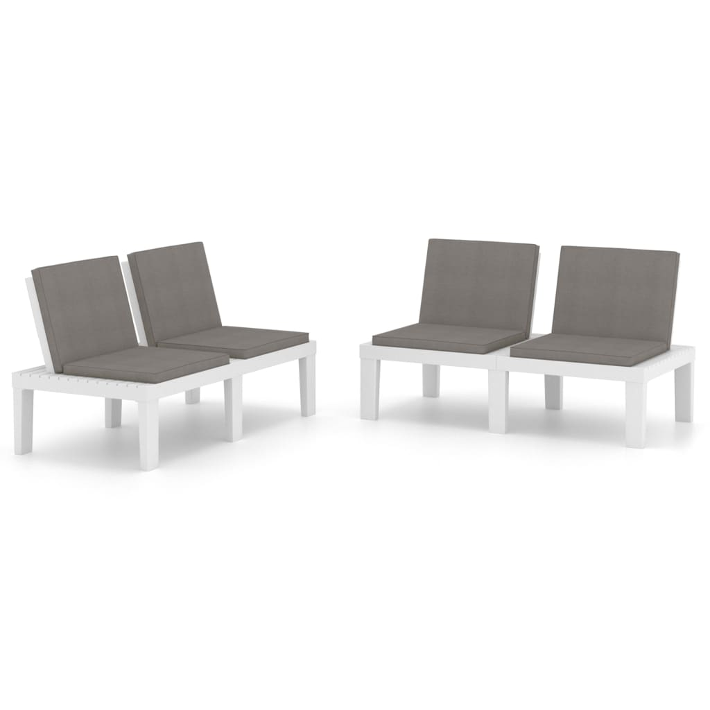 vidaXL Patio Lounge Benches with Cushions 2 pcs Plastic White