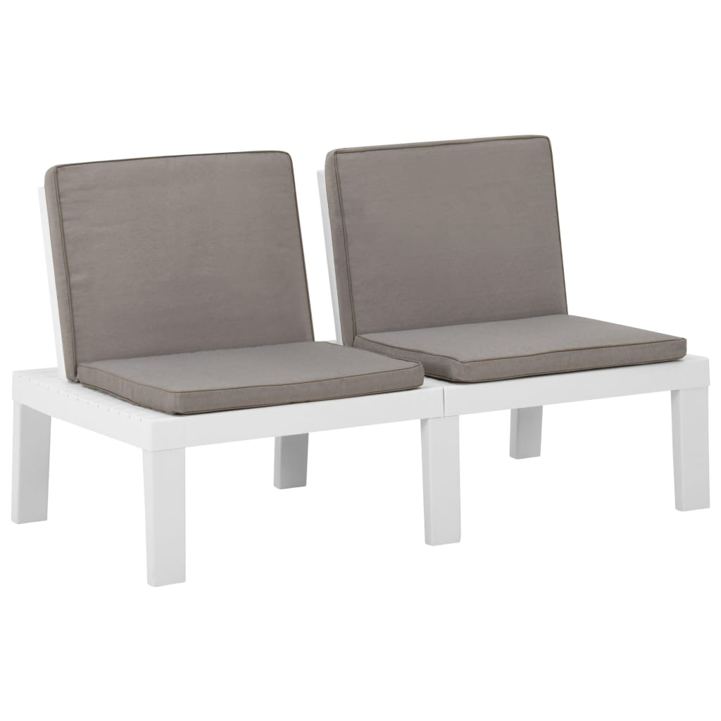 vidaXL Patio Lounge Benches with Cushions 2 pcs Plastic White