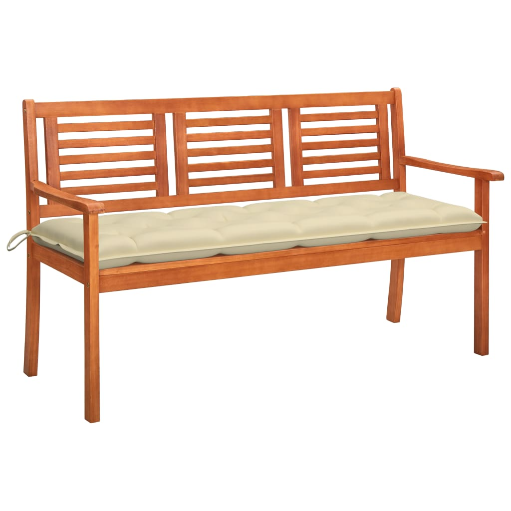 vidaXL 3-Seater Patio Bench with Cushion 59.1" Solid Eucalyptus Wood