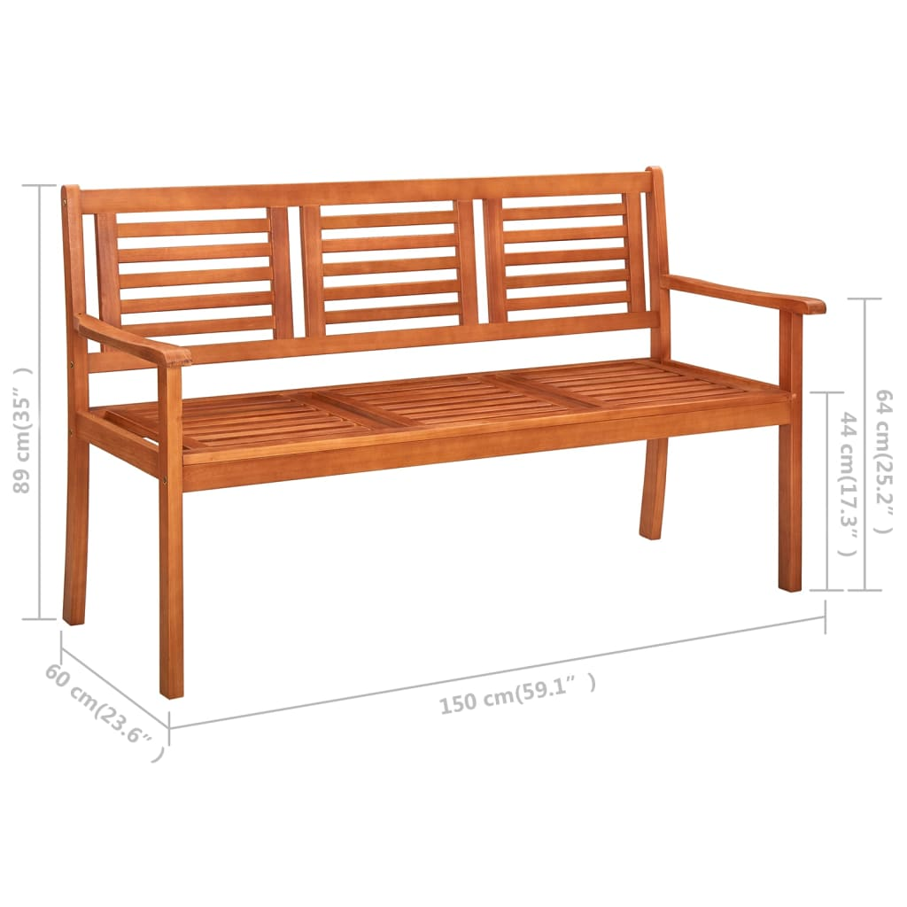 vidaXL 3-Seater Patio Bench with Cushion 59.1" Solid Eucalyptus Wood