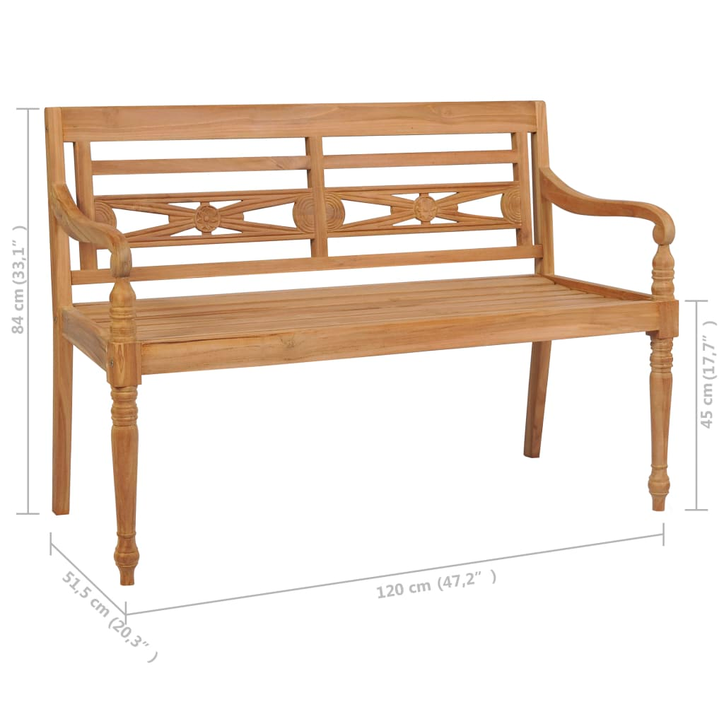 vidaXL Batavia Bench with Gray Cushion 47.2" Solid Teak Wood