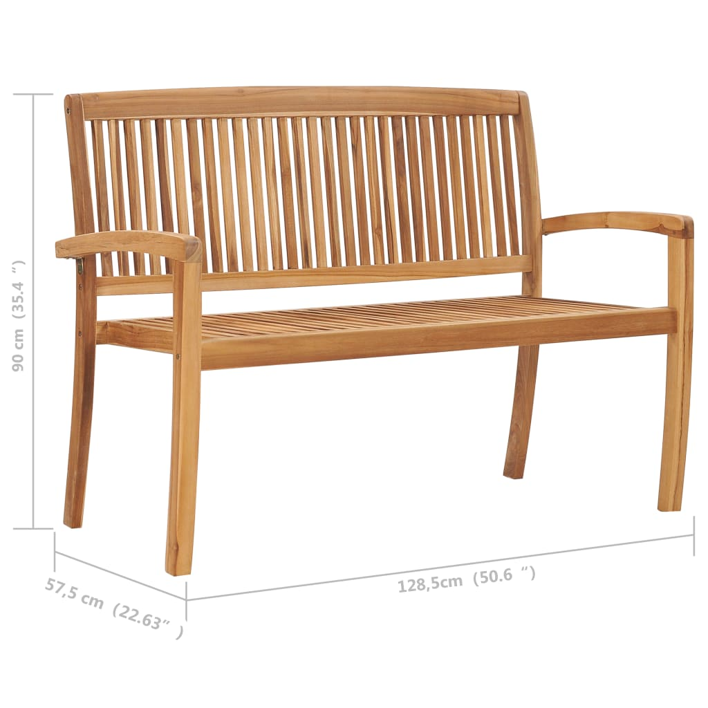 vidaXL Stacking Patio Bench with Cushion 50.6" Solid Teak Wood