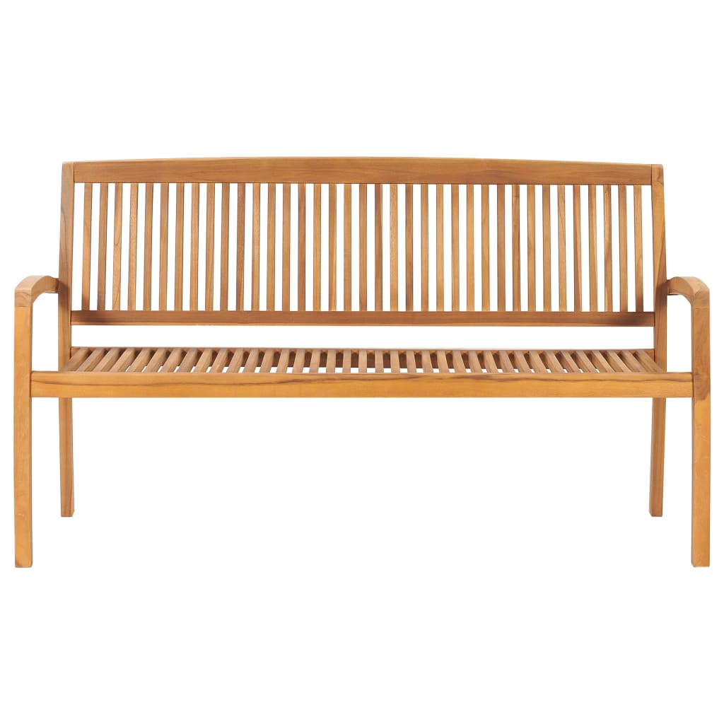 vidaXL Stacking Patio Bench with Cushion 62.6" Solid Teak Wood