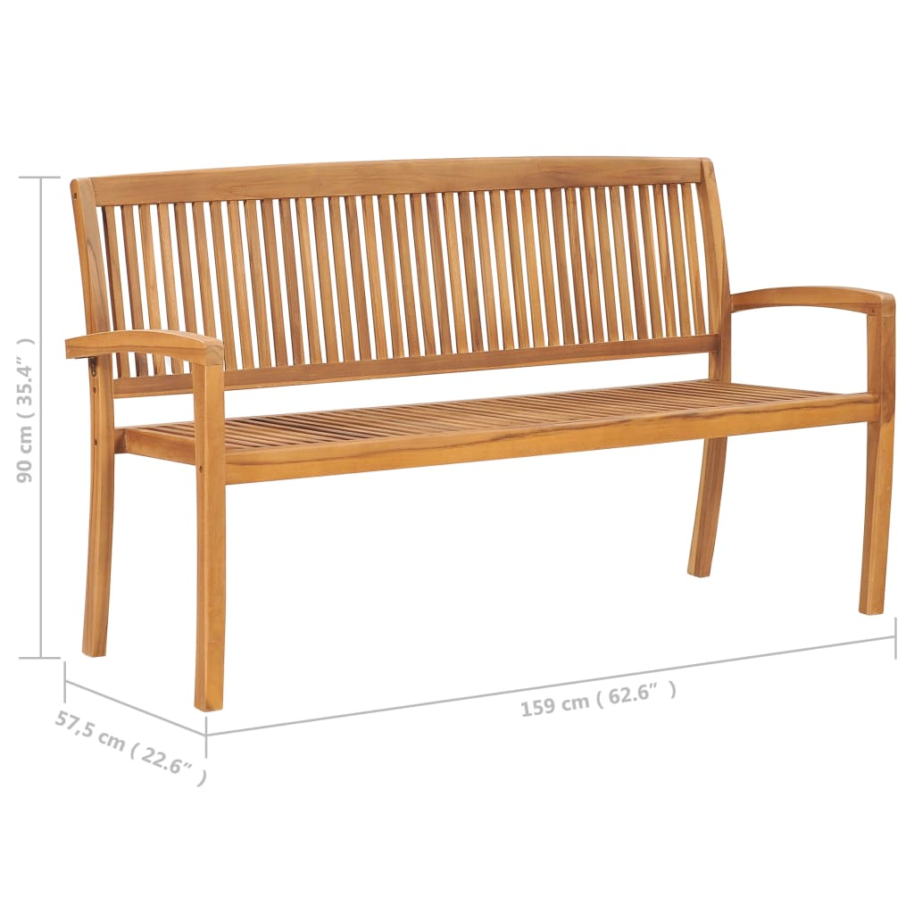 vidaXL Stacking Patio Bench with Cushion 62.6" Solid Teak Wood