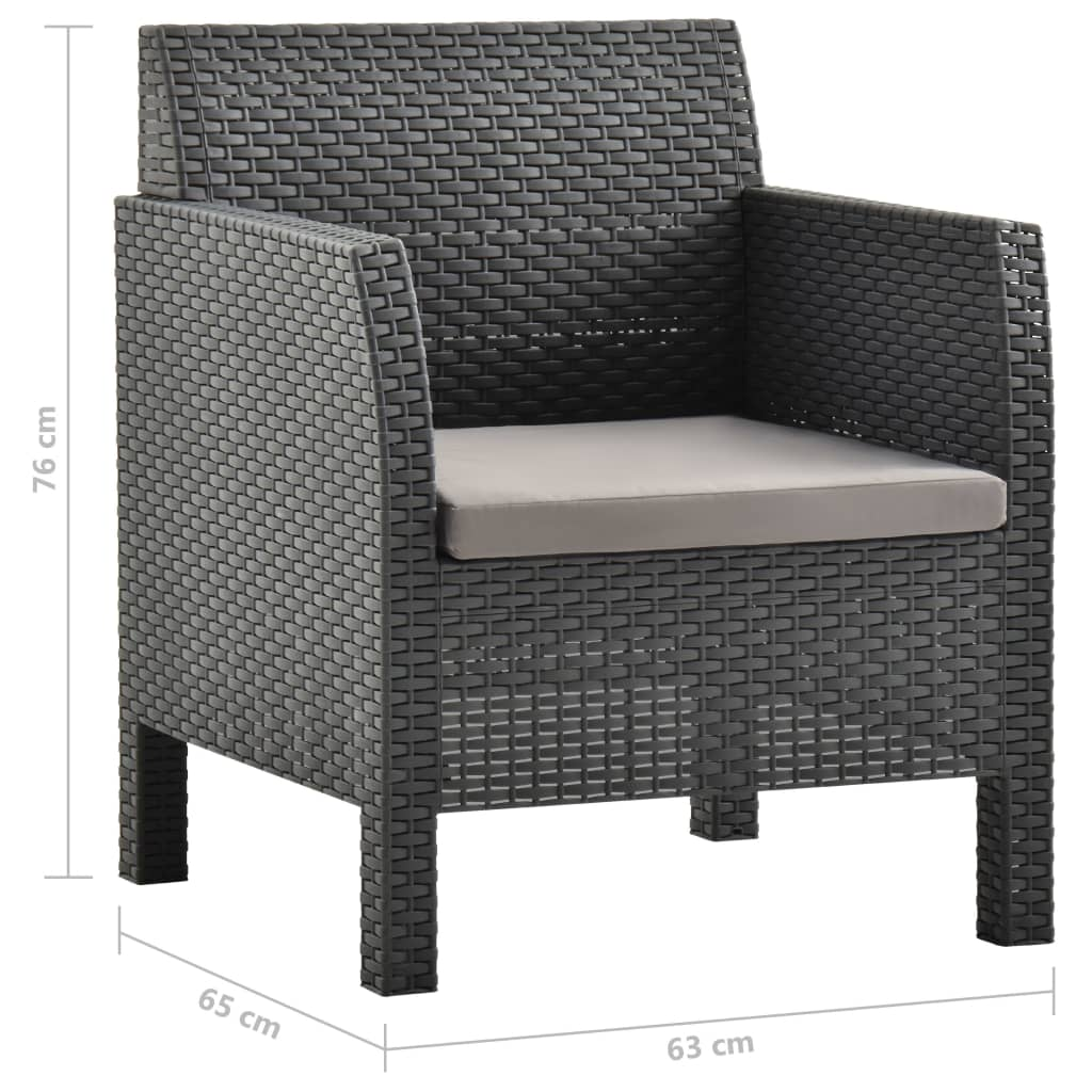 vidaXL 3 Piece Patio Lounge Set with Cushions PP Rattan Anthracite