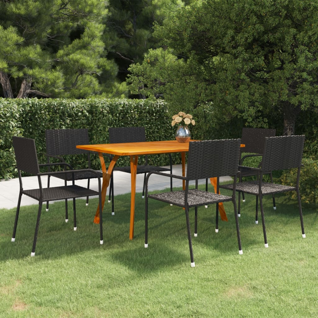 vidaXL 7 Piece Patio Dining Set Black