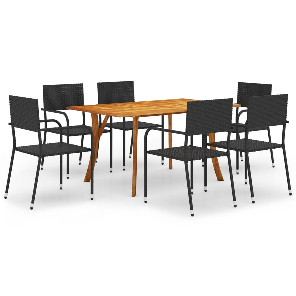 vidaXL 7 Piece Patio Dining Set Black