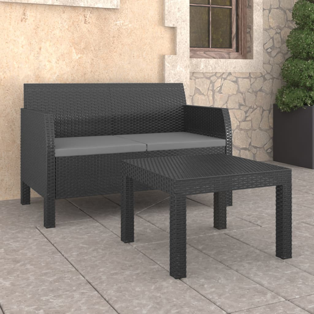 vidaXL 2 Piece Patio Lounge Set with Cushions PP Rattan Anthracite