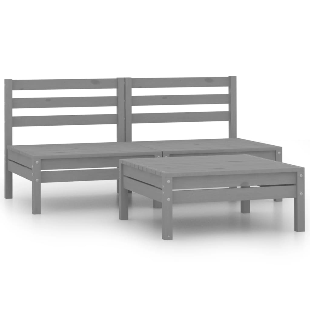 vidaXL 3 Piece Patio Lounge Set Gray Solid Wood Pine