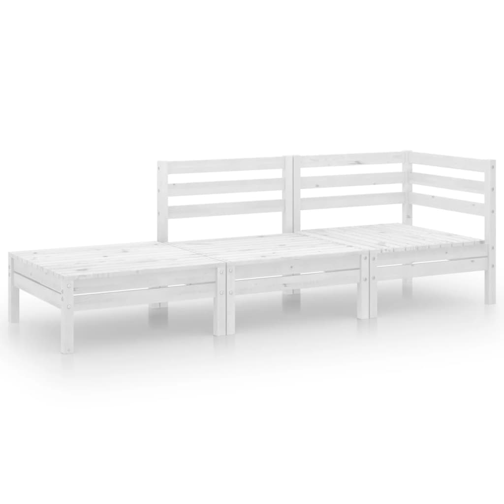 vidaXL 3 Piece Patio Lounge Set White Solid Wood Pine