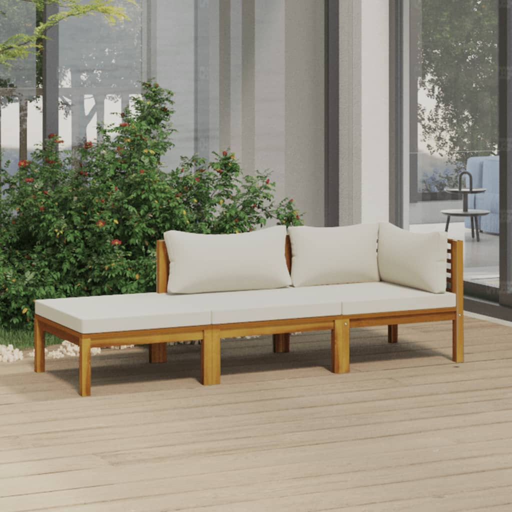 vidaXL 3 Piece Patio Lounge Set with Cream Cushion Solid Acacia Wood