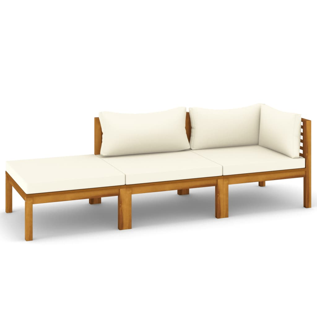 vidaXL 3 Piece Patio Lounge Set with Cream Cushion Solid Acacia Wood