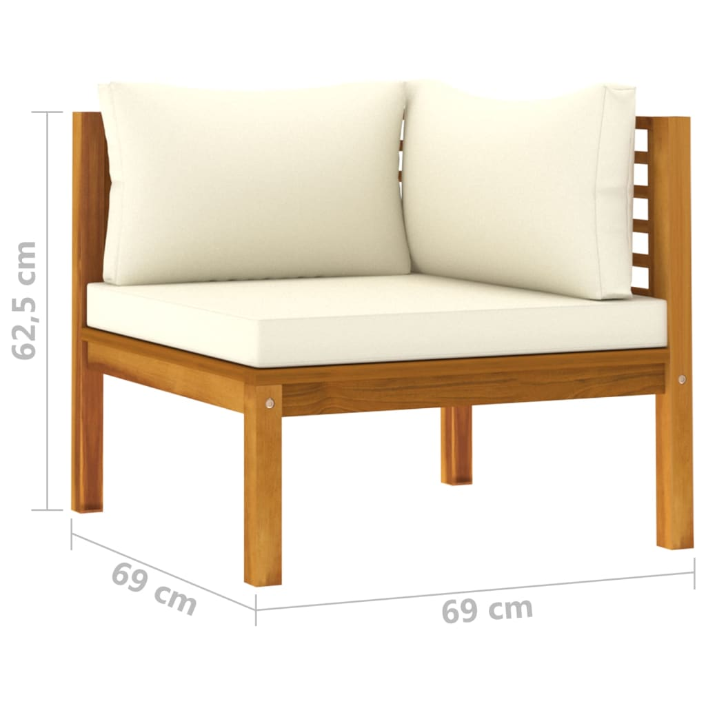 vidaXL 3 Piece Patio Lounge Set with Cream Cushion Solid Acacia Wood