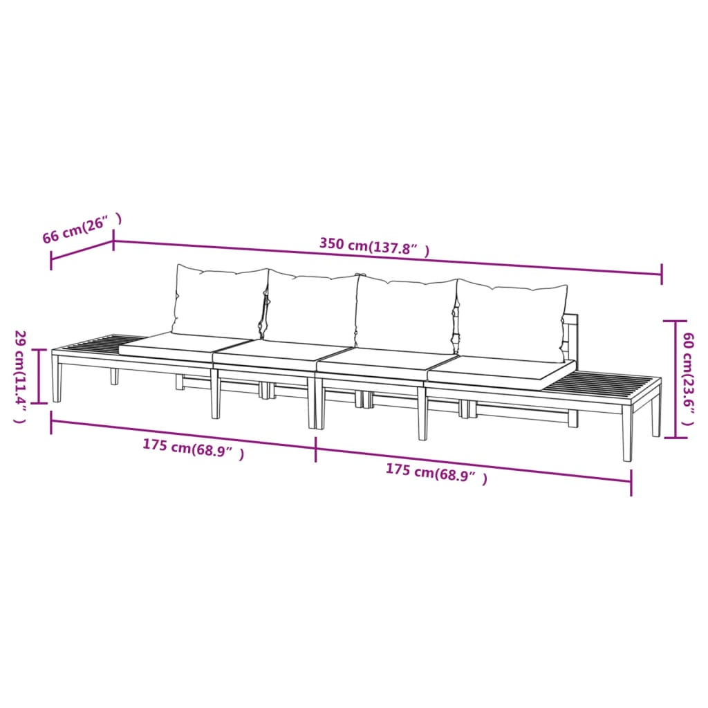 vidaXL Patio Benches with Dark Gray Cushions 2 pcs Acacia Wood