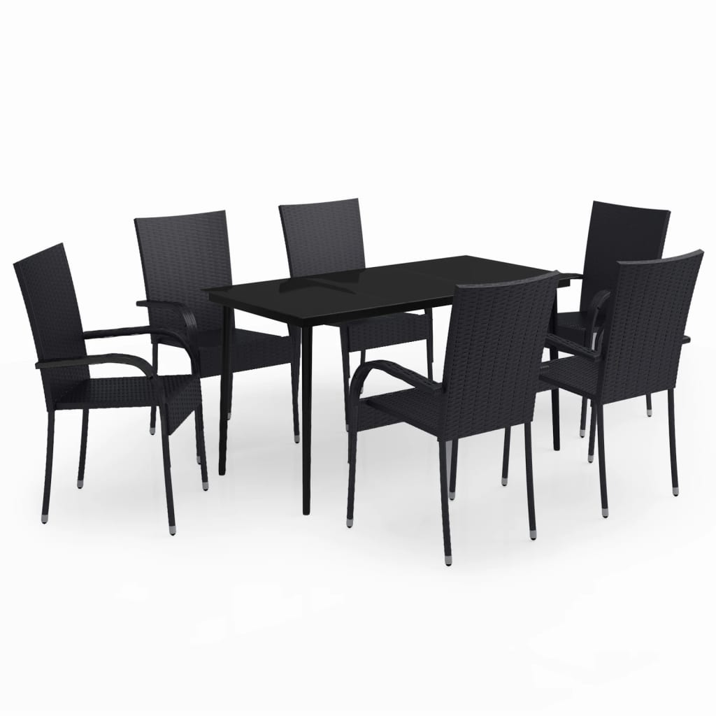 vidaXL 7 Piece Patio Dining Set Black