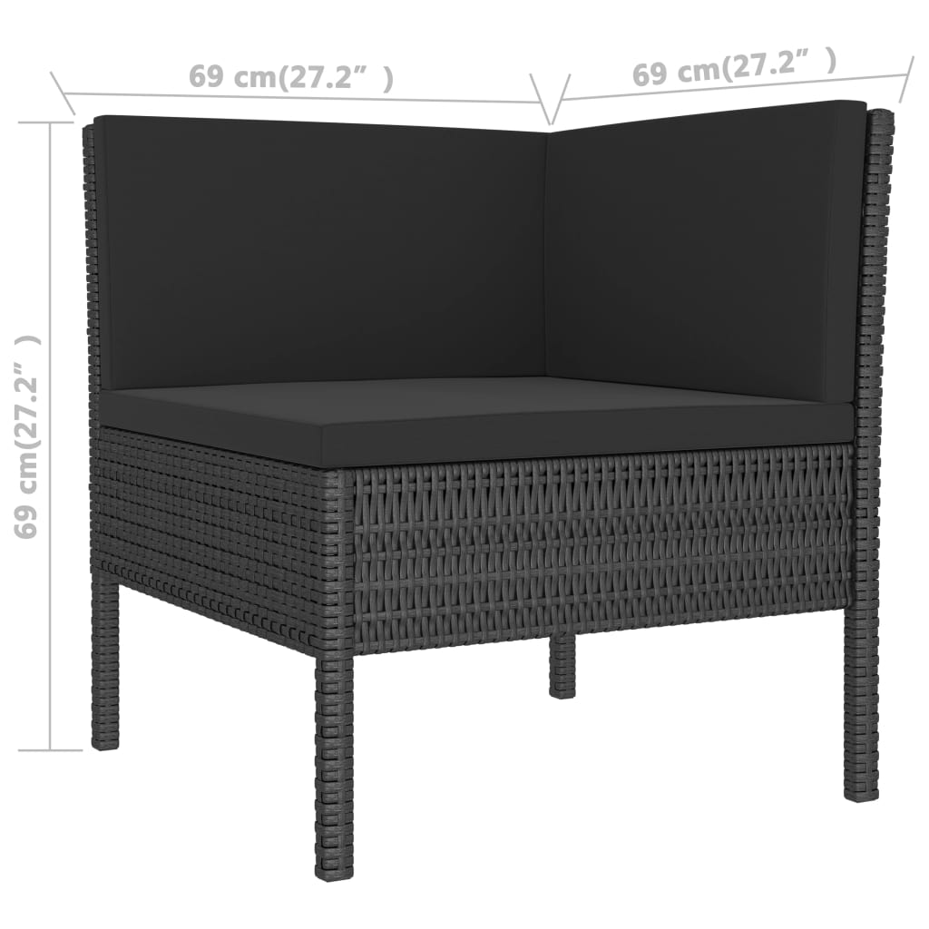 vidaXL 3 Piece Patio Lounge Set with Cushions Poly Rattan Black