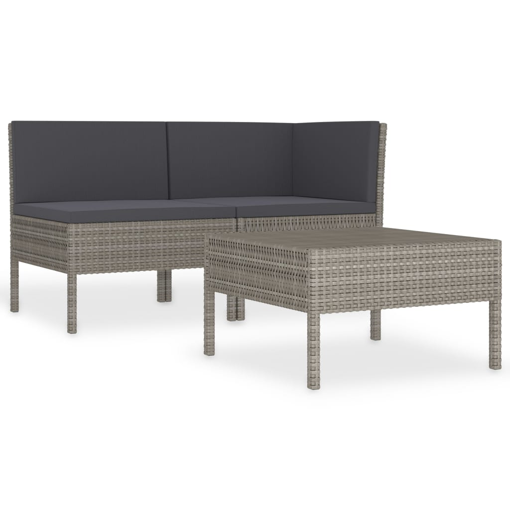 vidaXL 3 Piece Patio Lounge Set with Cushions Poly Rattan Gray