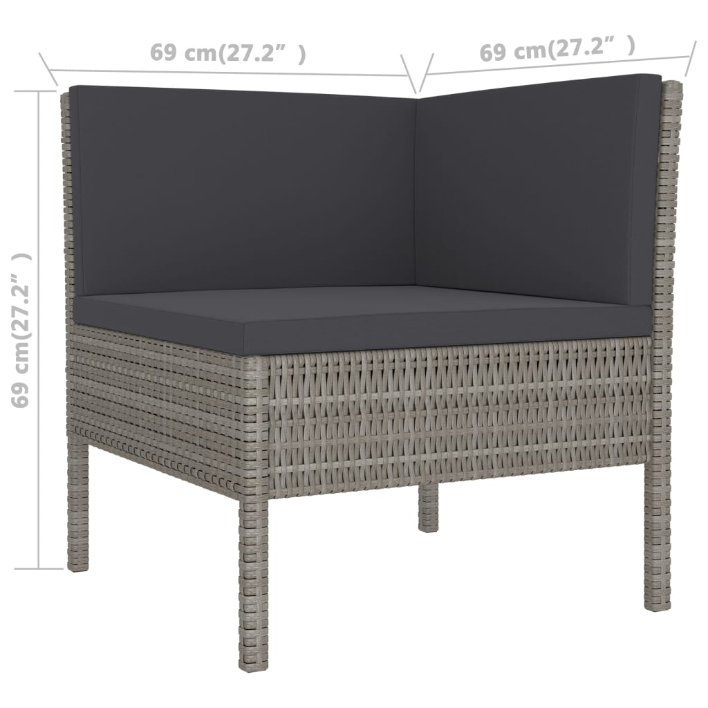 vidaXL 3 Piece Patio Lounge Set with Cushions Poly Rattan Gray