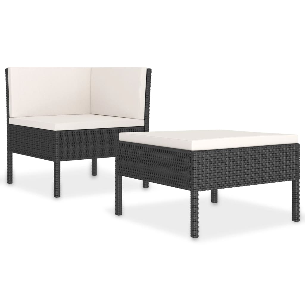 vidaXL 2 Piece Patio Lounge Set with Cushions Poly Rattan Black