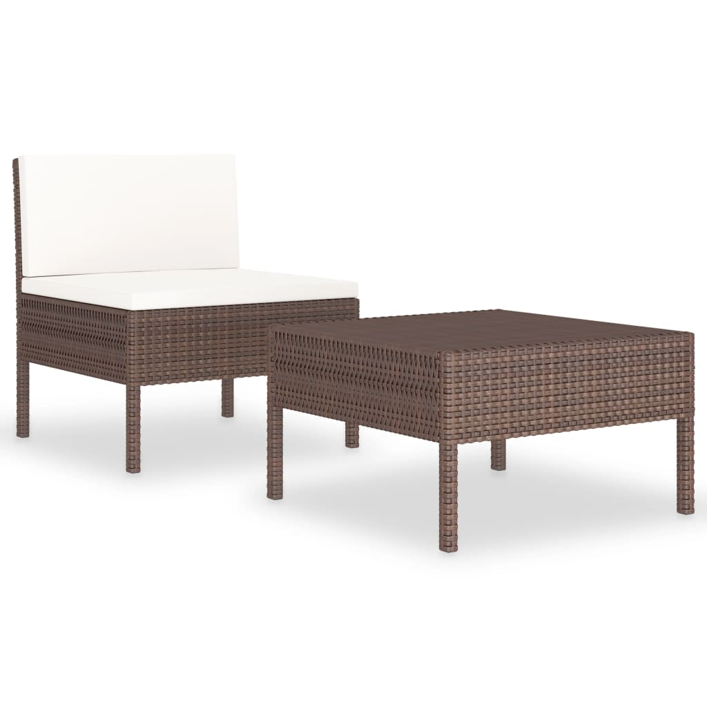 vidaXL 2 Piece Patio Lounge Set with Cushions Poly Rattan Brown