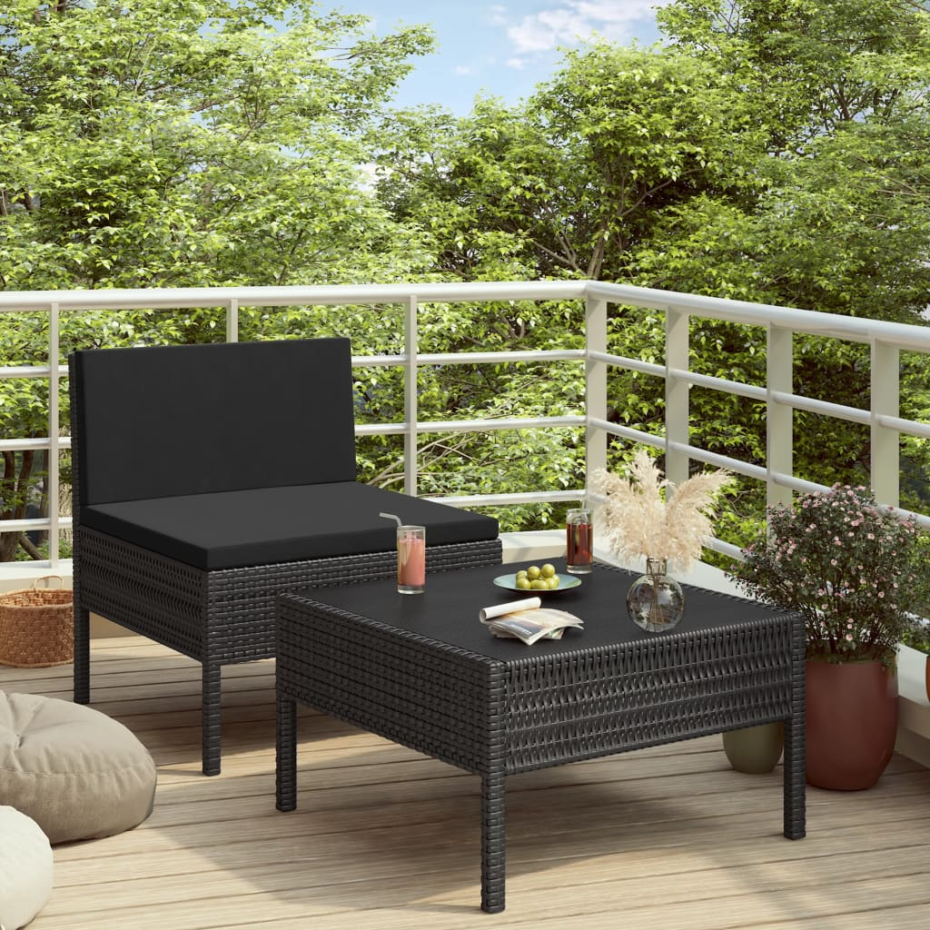 vidaXL 2 Piece Patio Lounge Set with Cushions Poly Rattan Black