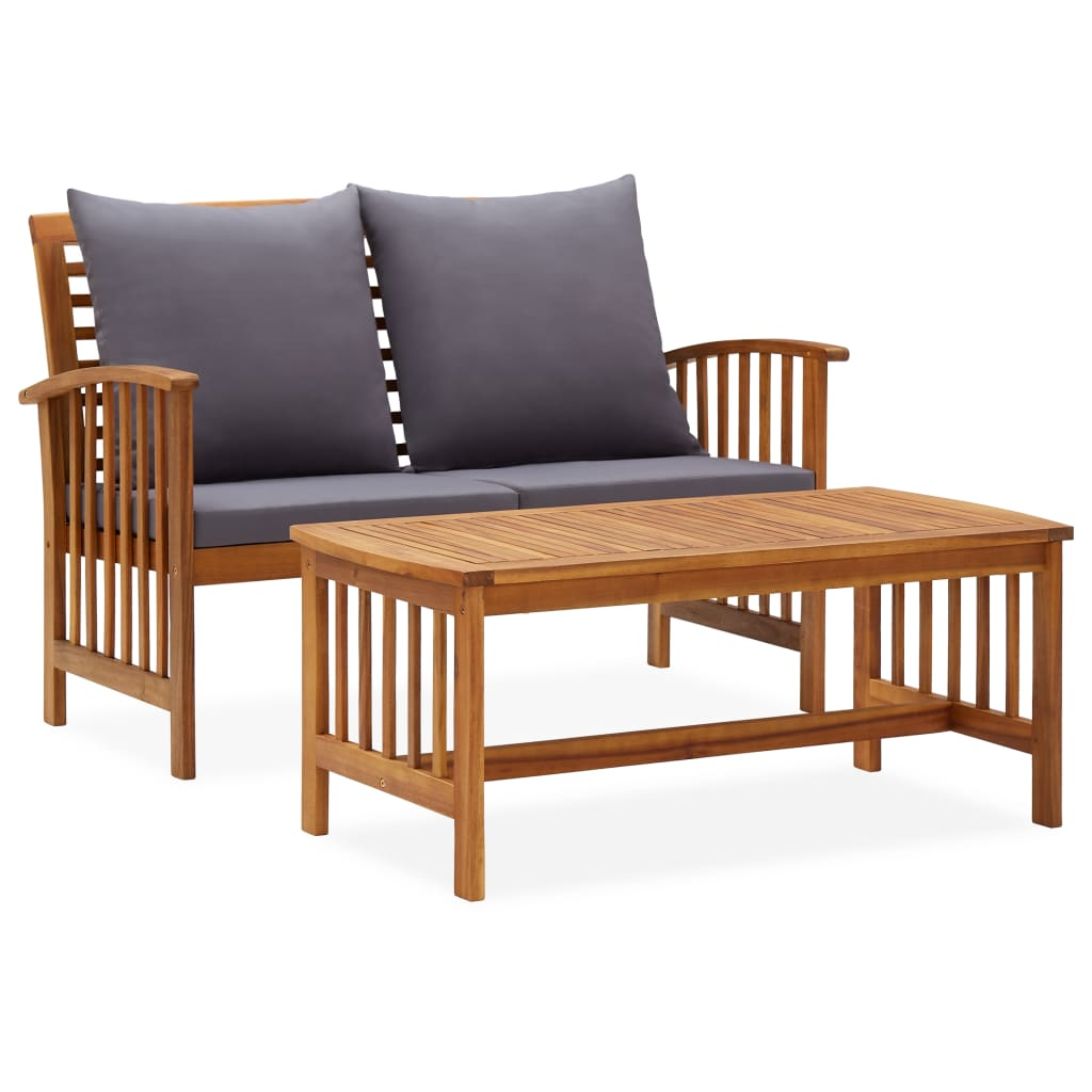 vidaXL 2 Piece Patio Lounge Set with Cushions Solid Acacia Wood