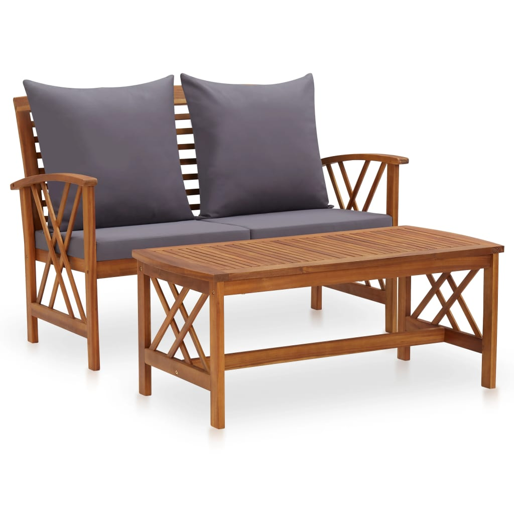 vidaXL 2 Piece Patio Lounge Set with Cushions Solid Acacia Wood