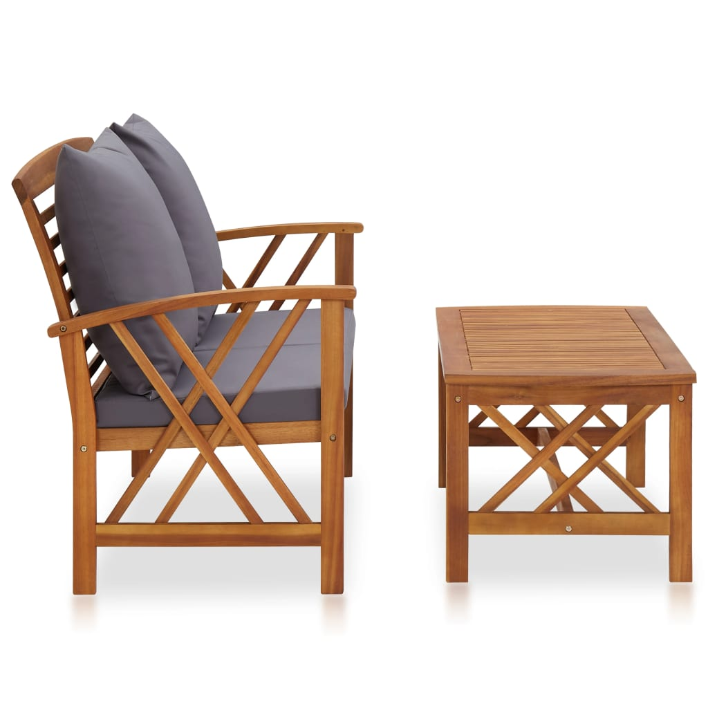 vidaXL 2 Piece Patio Lounge Set with Cushions Solid Acacia Wood