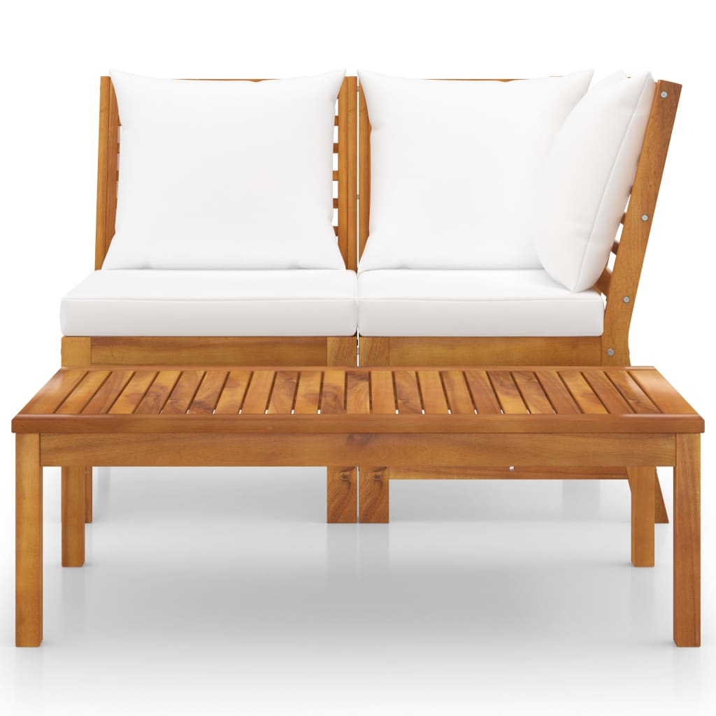 vidaXL 3 Piece Patio Lounge Set with Cream Cushion Solid Acacia Wood