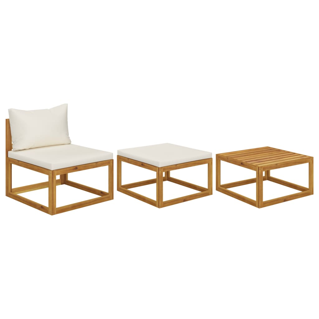 vidaXL 3 Piece Patio Lounge Set with Cream Cushions Solid Acacia Wood